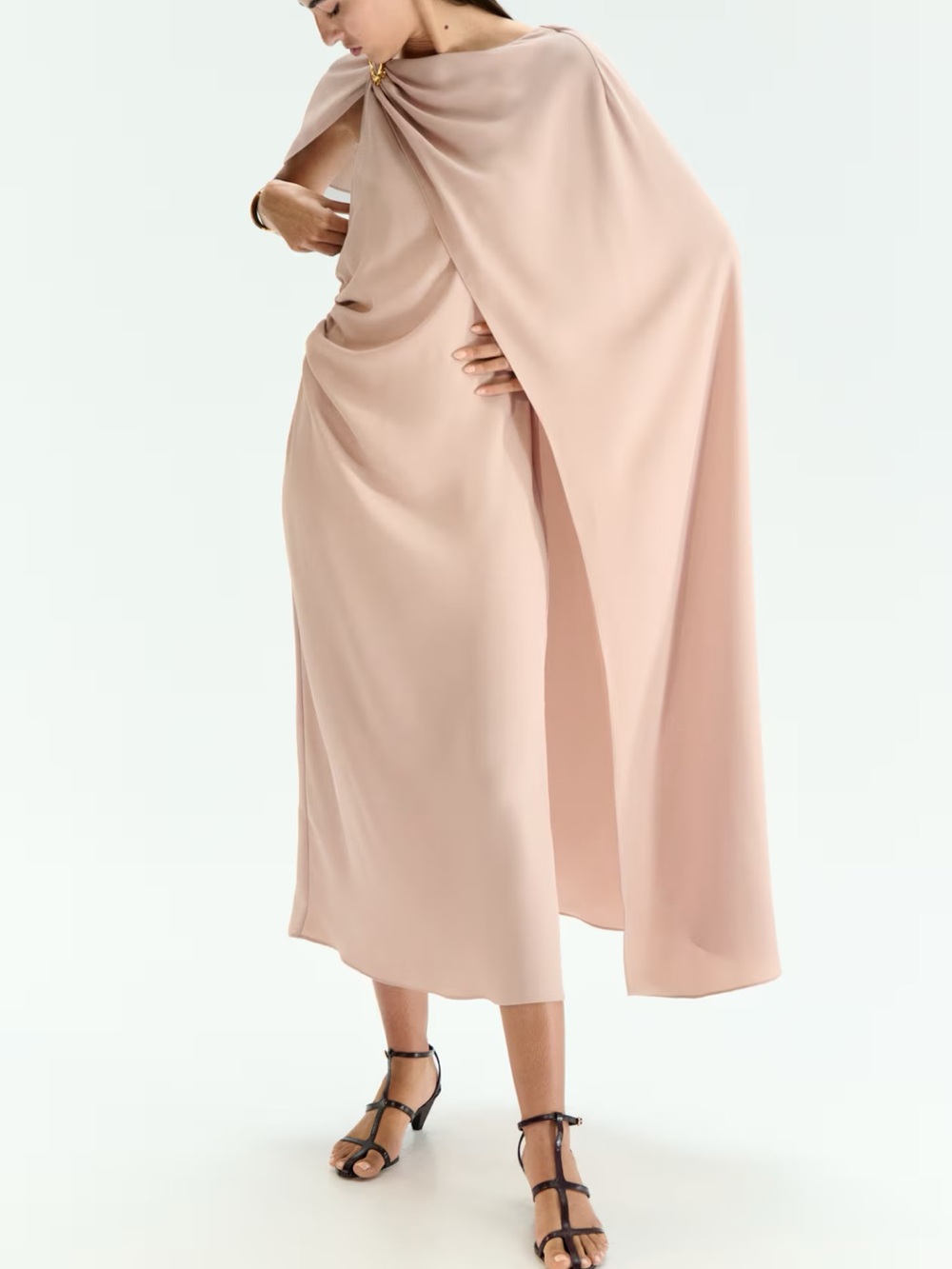 H&M special occasion wedding / party Pink Draped cape Maxi Dress - Picture 2 of 7